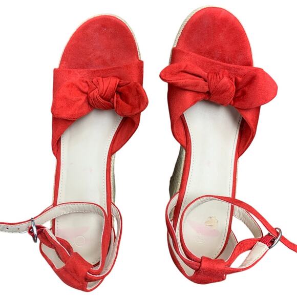 ZBY Womens Size 7.5 Red Faux Suede 4" Wedge Heel Espadrille Open Toe Shoes - Picture 3 of 7